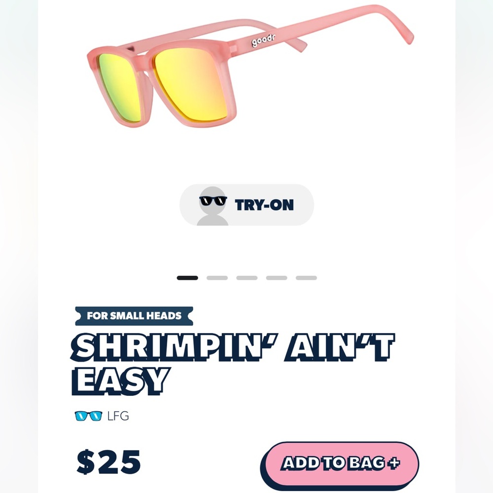 Goodr sunglasses - brand new in box. Shrimpin ain’t easy style.